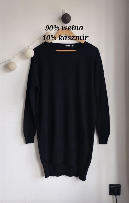 Długi sweter damski kaszmirowy wełniany tunika lekki na wiosnę XS S M