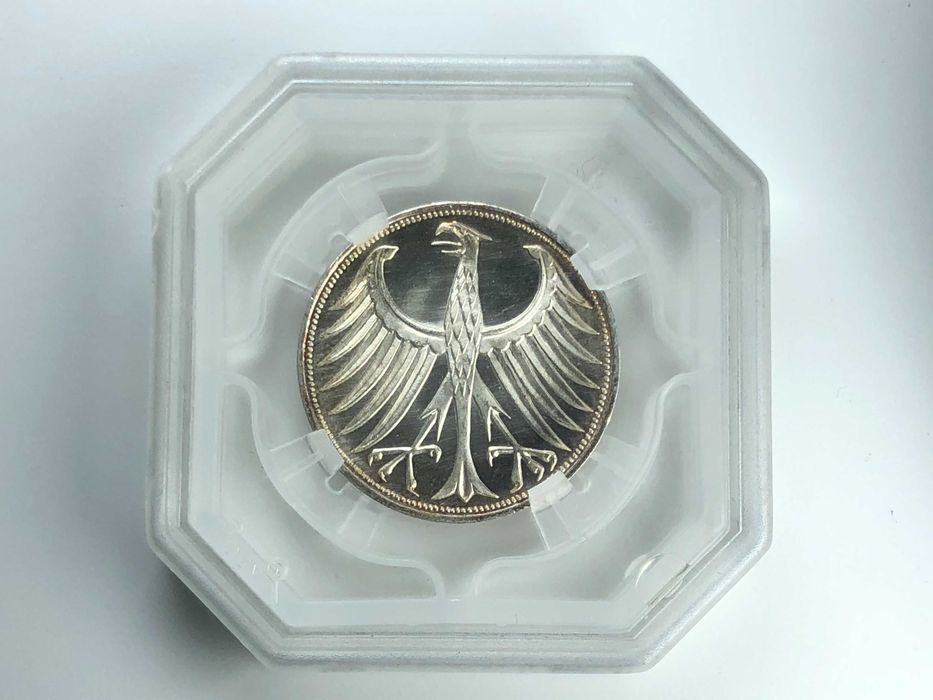 MOEDA CERTIFICADA GENI PR64 - Alemanha 5 Mark 1965 Prata - Letra G