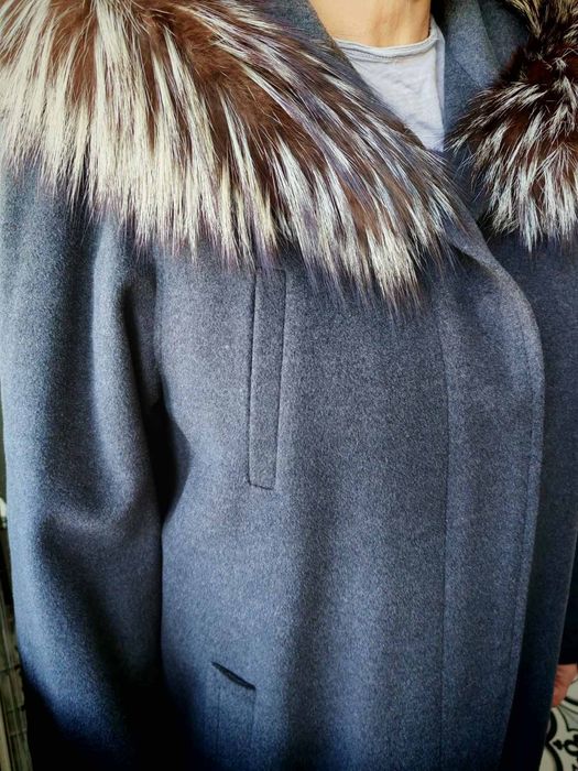 Пальто зимнее (шерстяное шерсть) кашемир серое (чернобурка)