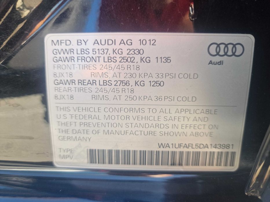 Audi A4 Allroad 2012 VIN WA1UFAFL5DA143981 фото оголошення 5 з 24