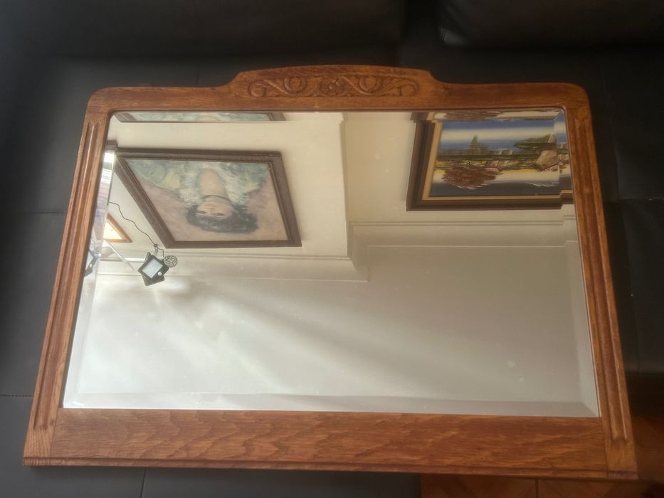 Espelho Antigo Art Déco em Carvalho (Para Restauro )