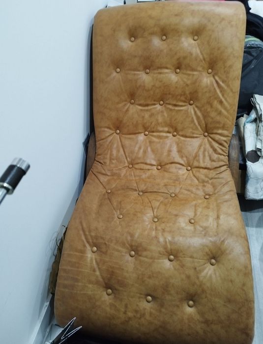 Cadeirão/Chaise Longue Vintage em Pele Sintética Camel