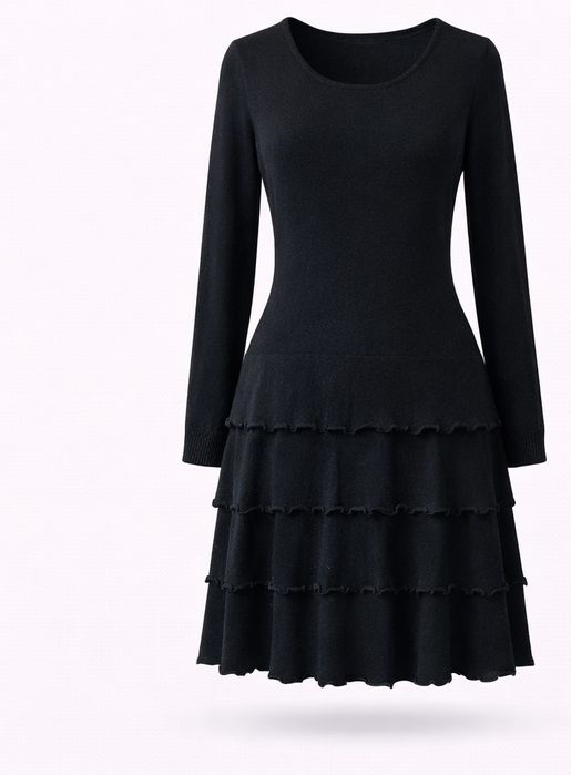 Kaszmirowa sukienka czarna falbany LONKY r.S / M.   W.S.