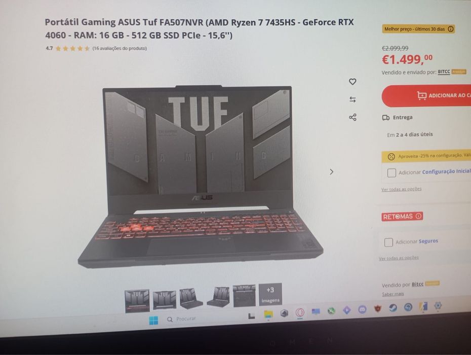 Portátil Gaming + Monitor 144Hz + Base refrigeradora da Cooler Master