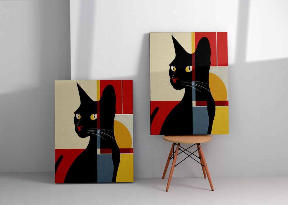 Obraz Geometryczny Kot w Abstrakcji 45x60 cm na Płótnie
