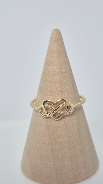 Nowy złoty pierścionek serce znak nieskończoności przeplatany delikatn