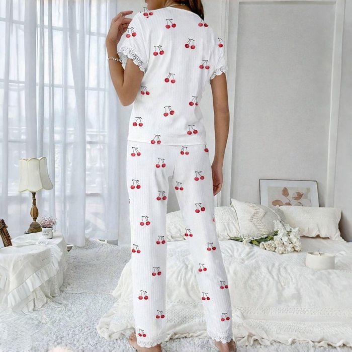 VIP | Жіноча піжама з черешнями | Сорочка + штани | Розмір S