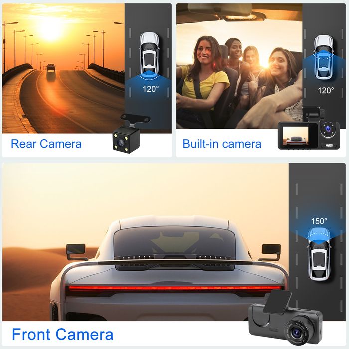 Câmara automotiva HD DashCam Lente dupla gravação WI-FI Novo