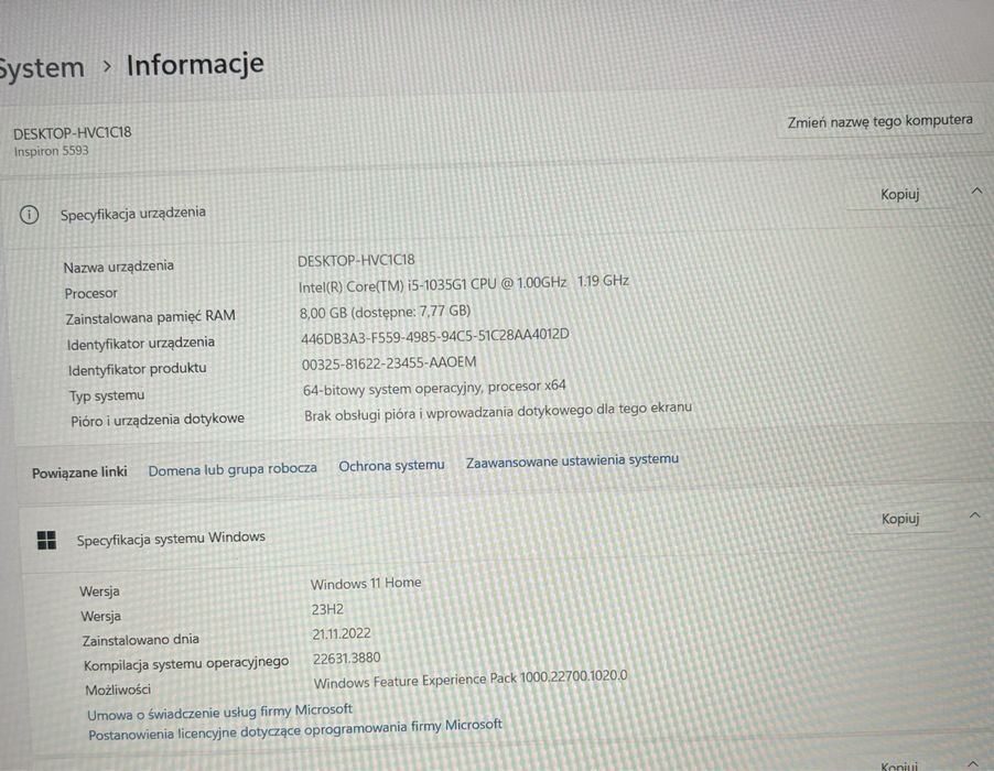 Laptop Dell Inspirion 15 5593