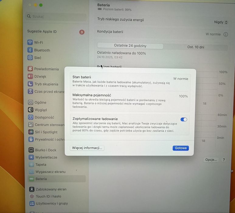 Macbook Air M2 kondycja baterii 100% kolor zloty