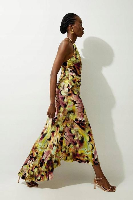 Karen Millen 34 Xs Wzorzysta Sukienka Halter Abstract Print Tall D2701