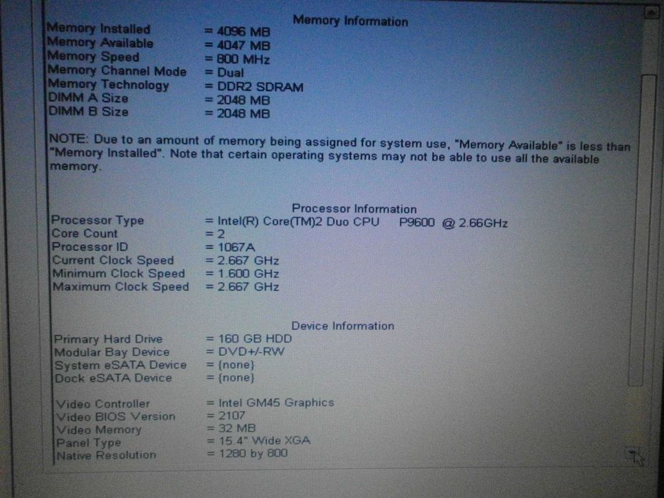 Dell latitude E6500 15.4 T9600 4Gb 160Gb