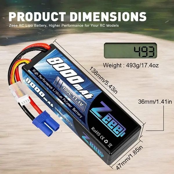 Комплект з 2 акумуляторів Zeee 11.1V 8000mAh 3S Lipo100C з роз’ємомEC5
