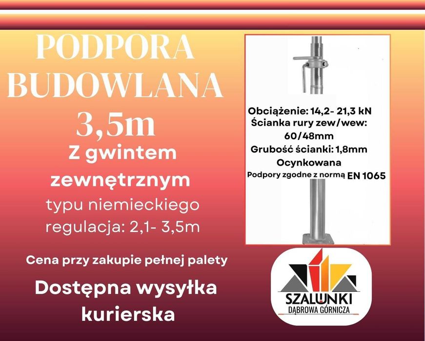Stemple 3,5m podpory budowlane podpora gwint zewnętrzny szalunki sztyc