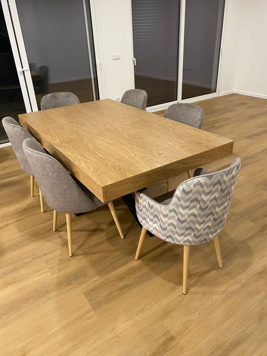 Mesa Jantar Extensível Carvalho Natural e Base Ferro Preto