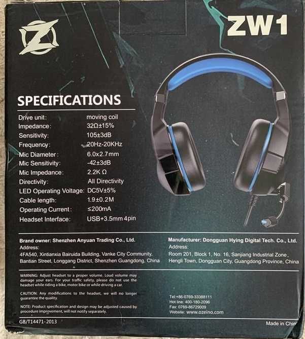 Игровые наушники гарнитура для геймера OZEINO ZW1