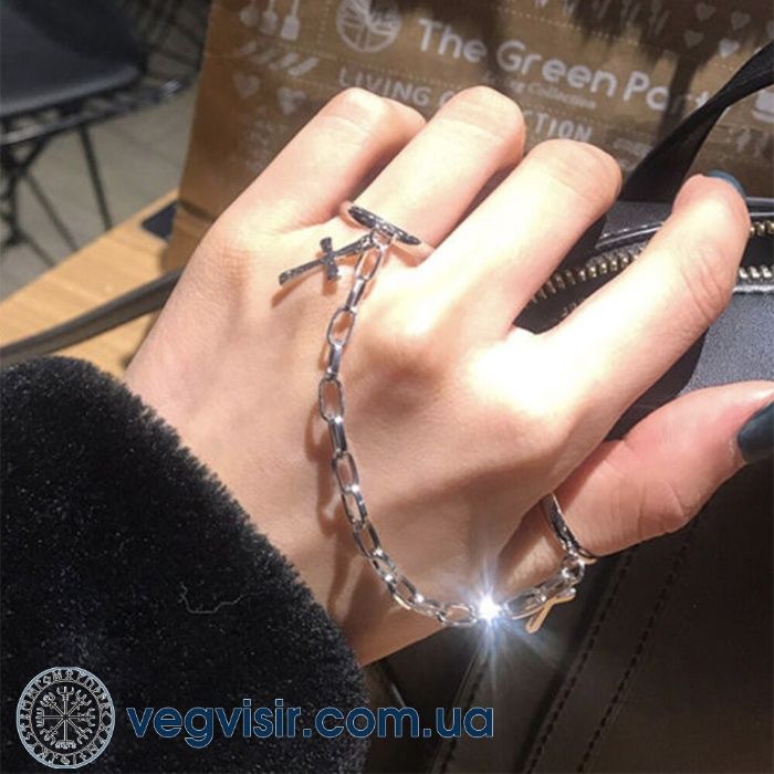 Винтажные кольца кресты набор колец 2шт соединены цепочкой регулируемы