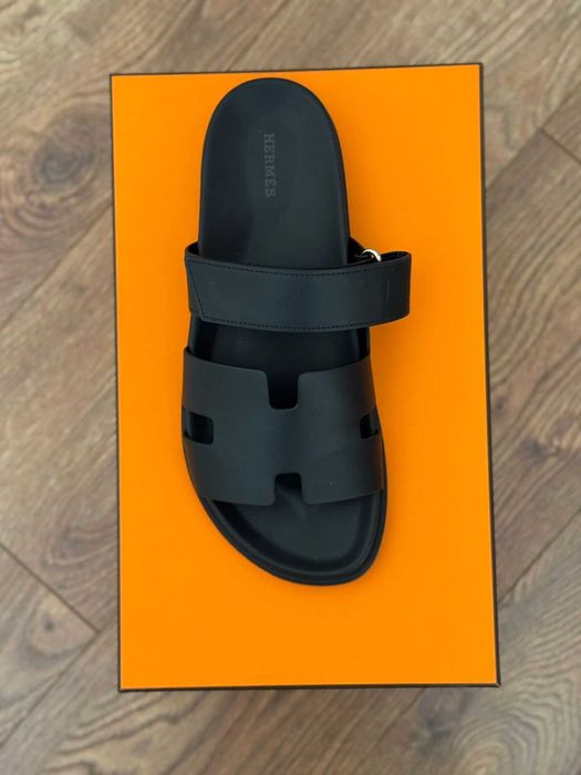 Шлепки Hermes CHYPRE SANDAL ОРИГИНАЛ Мужские Черные Сандалии Шлепанцы