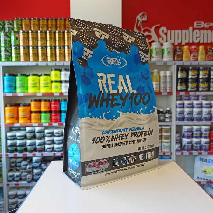Real Pharm Real Whey 700g Białko WPC Odżywka Białkowa smak wiśniowy