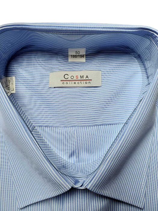 Koszula męska Cosma, krótki rękaw, błękitna, paski rozmiar 4XL