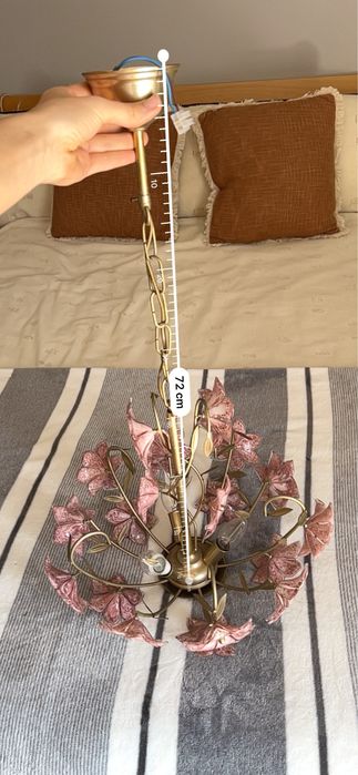 Candeeiro de teto Murano anos 70 - Flores rosa e dourado