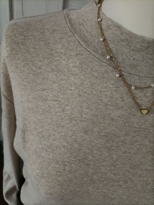 Beżowy Sweter sweterek ze stójką pół golf bawełniany ciepły miękki ele