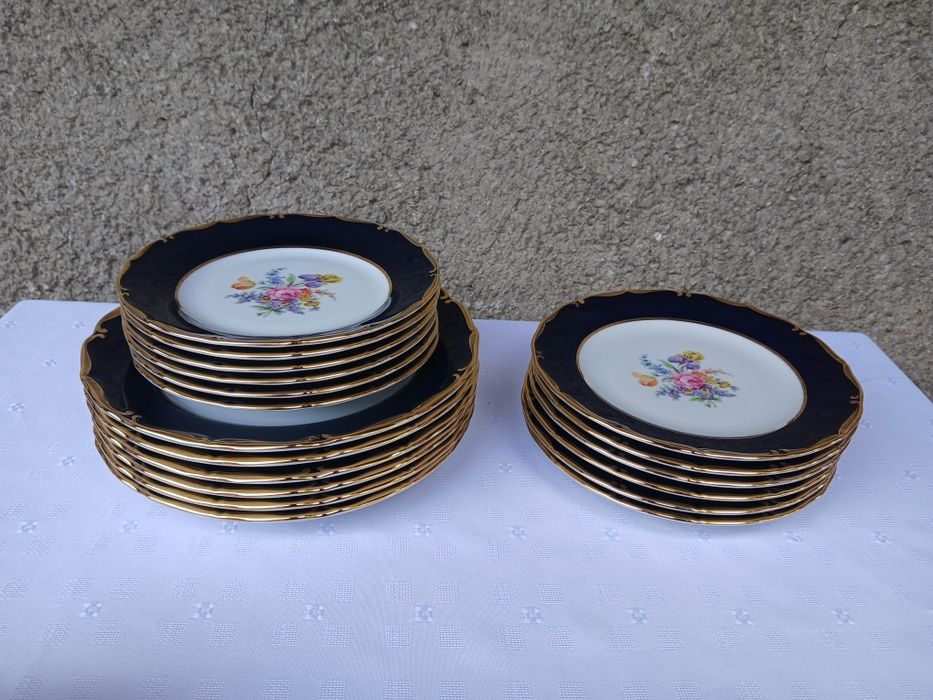 Тарілки столовий кобальт позолота Іриси Чехія фарфор