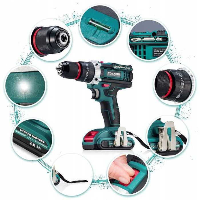 ZESTAW Wkrętarka akumulatorowa udarowa wiertarka metalowa głowica MOC