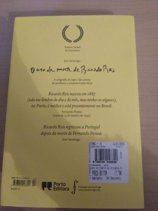 "O Ano da Morte de Ricardo Reis" de José Saramago
