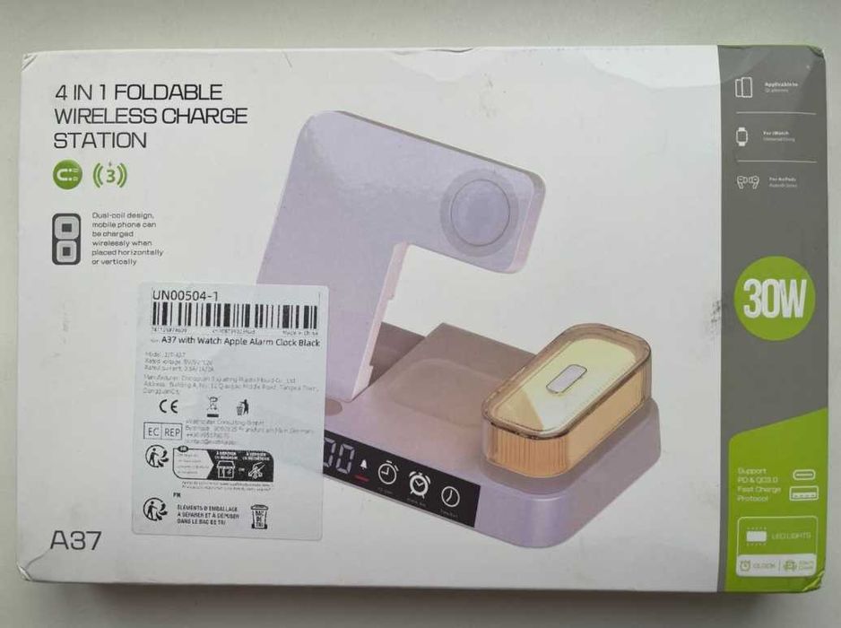 Бездротова зарядна док-станція 4 в 1. Швидка зарядка 30 Вт Apple Watch