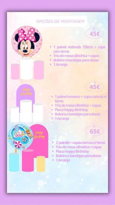 Aluguer / Decoração de aniversário,  batizado, chá de bebé.