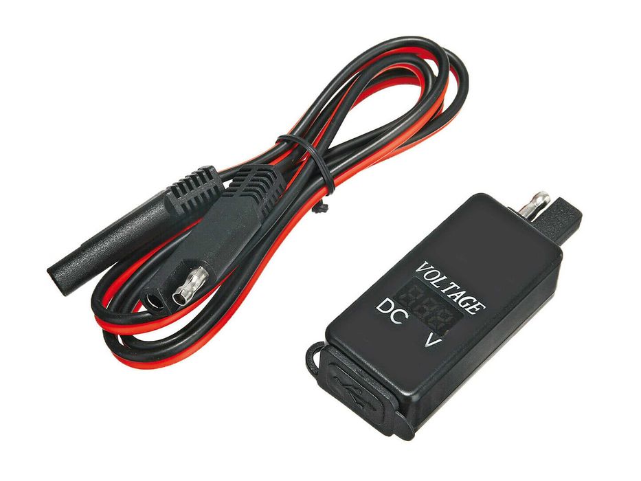 Carregador USB 2,1A Impermeável, ficha SAE e Voltímetro p/Motocicleta