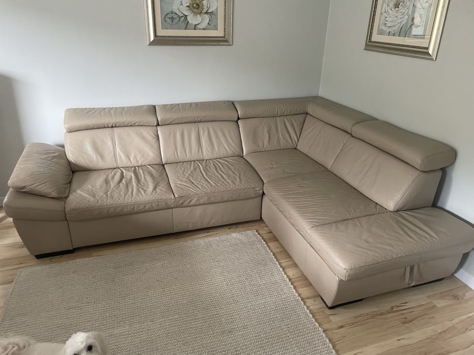 Skórzana, rozkladana sofa