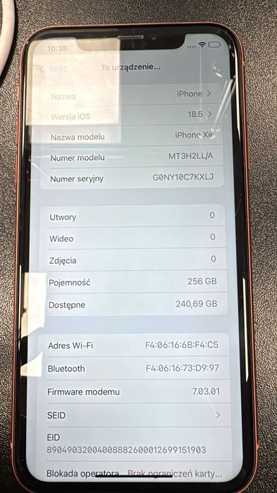 Smartfon Apple iPhone XR 3 GB / 256 GB 4G (LTE) pomaranczowy 77% BAT
