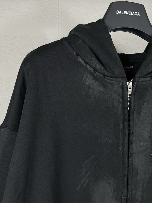 Зип худи BALENCIAGA оверсайз унисекс черное на замке кофта с капюшоном