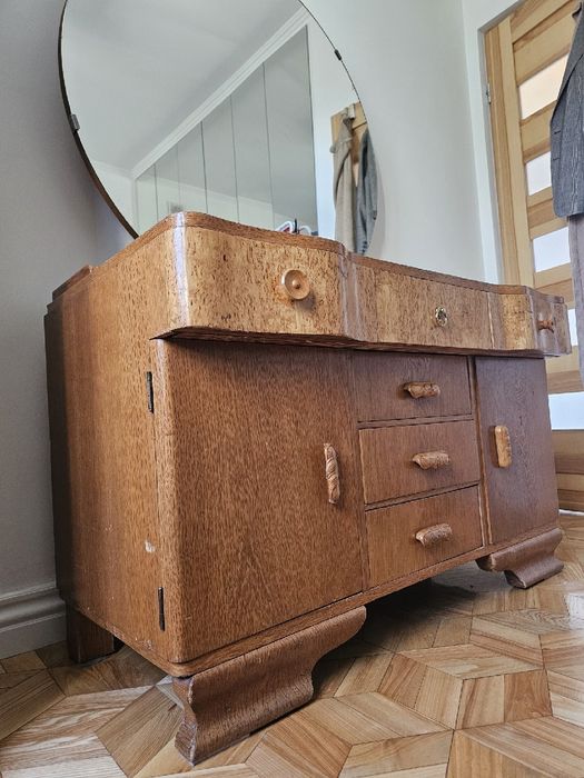 Toaletka Art Deco z lustrem – orzech czeczota, bieliźniarka komoda