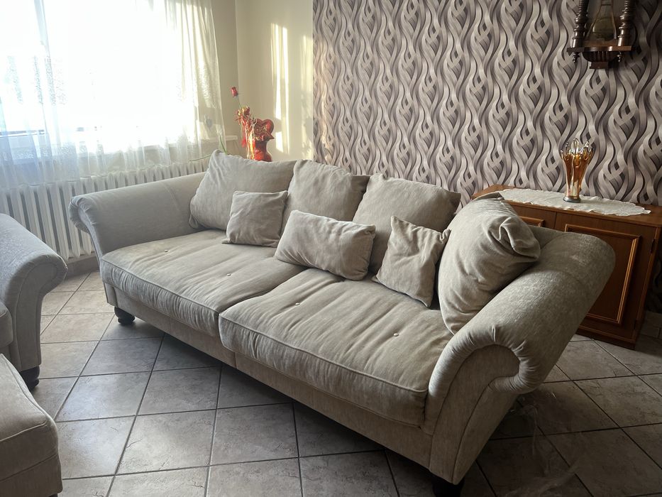 Zestaw wypoczynkowy kanapa 350 cm 2 razy fotel plus pufa glamour welur