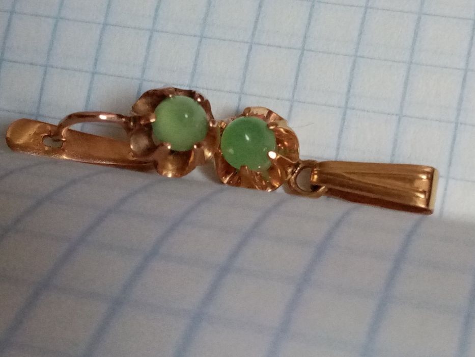 Серьги кульчики кулон подвеска  яблочный хризопраз ссср 583