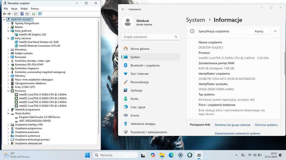 HP EliteBook 840 i5-6300/8GbDDR/240SSD/Win11/BateriaOK