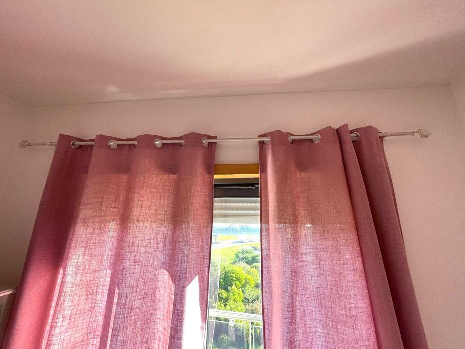 Cortinas Rosa Escuro + Varão + Conjunto 2 terminais [HÔMA]