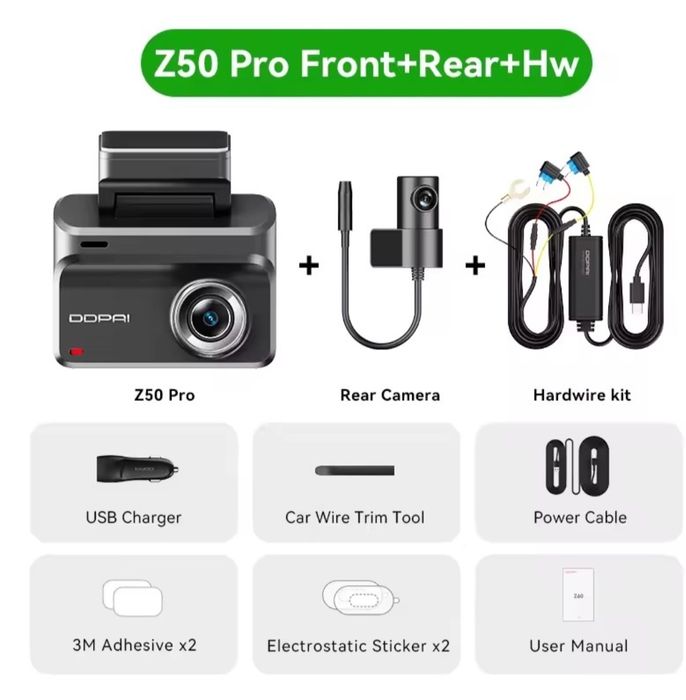 DDPAI Z50 pro przód tył+hardwire