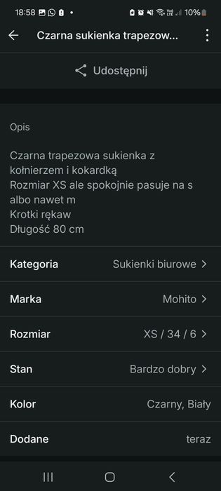 Czarna sukienka trapezowa mohito