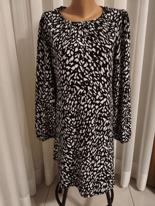 Czarna Biała sukienka primark l xl 40 42 12 14 wzory pattern black dress