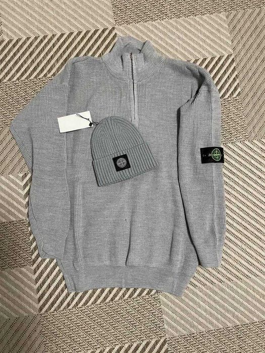 Кофта Stone Island Grey + патч Новий светр Халф зіп