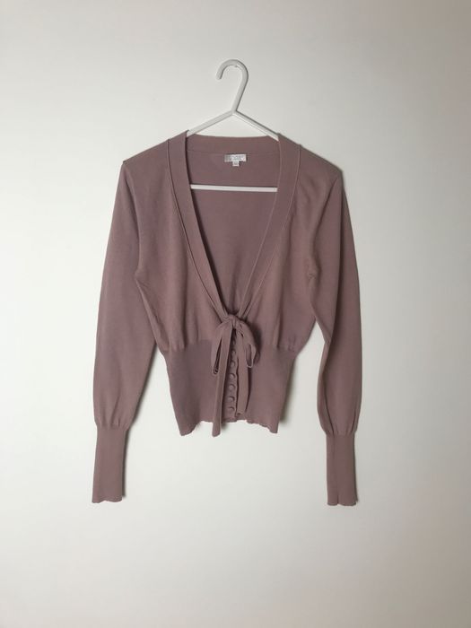 Romantyczny rozpinany sweter, bawełniany kardigan antyczny brudny róż Solar vintage