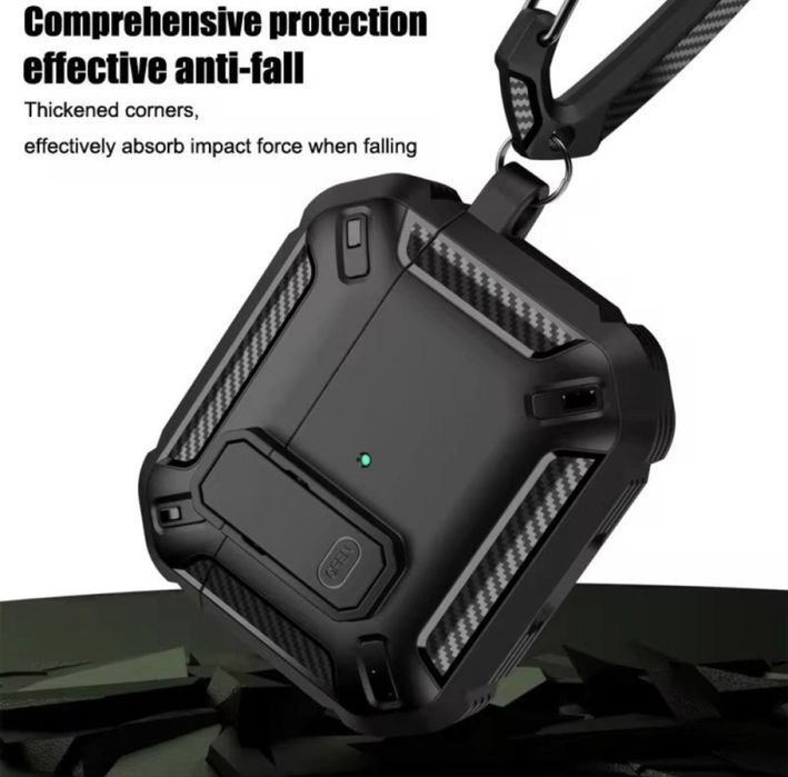 Чехол Кейс для Наушников  Air Pods 2 pro/3/ 4 carbon Карбон+Карабін