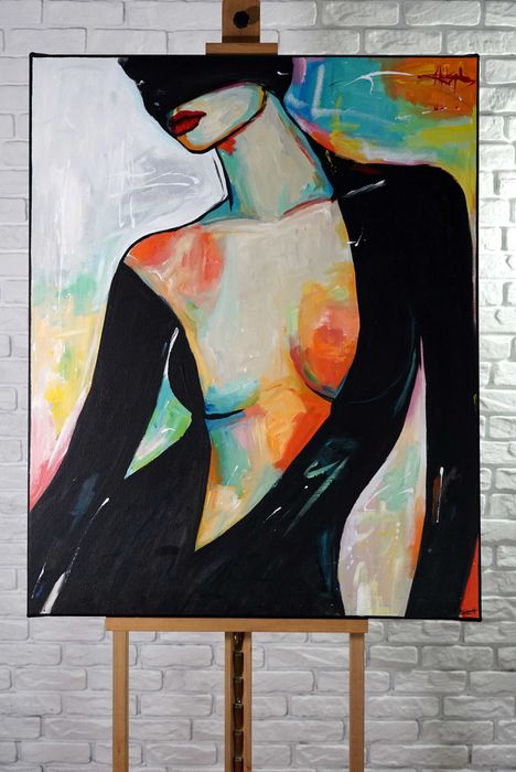 Duży obraz olejny 80x100 Akt oryginalny pojedynczy z certyfikatem