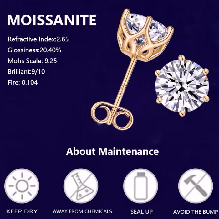 Срібні сережки з діамантами муасанітами 0.5 ct+0.5 ct, позолота 14 К( золото 585 проби, рожеве золото). Сертифікат!