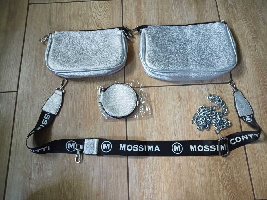 Torebka Massimo Contti Milano 3w1 srebrna nerka kopertówka portfelik