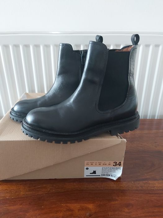 ZARA*skórzane czarne klasyczne botki sztyblety r.34